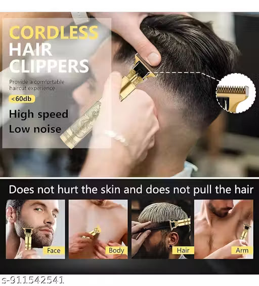 Professional Hair Trimmer for Men: Golden, Cordless Zero-Gap Clipper